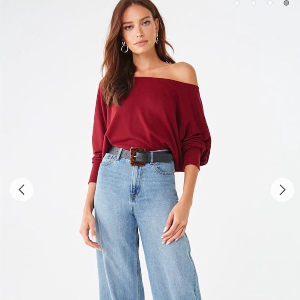 Forever 21 Maroon Brushed Dolman Top in size L